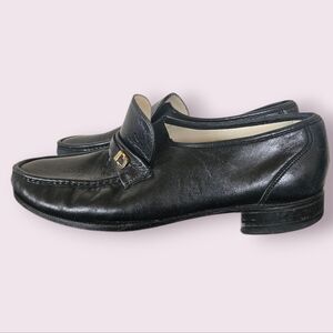 Florsheim Imperial Como Moc Toe Black Leather Buckle Accent Loafers Sz 9.5D